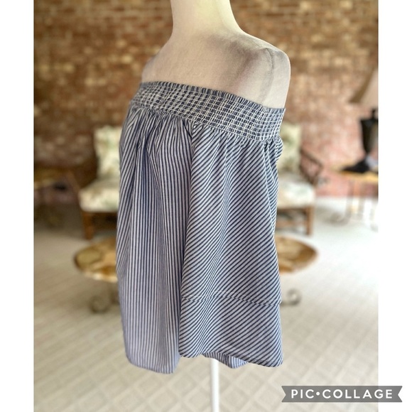 INC International Concepts Blue Striped Off Shoulder Bell Sleeve Top S - Picture 9 of 17